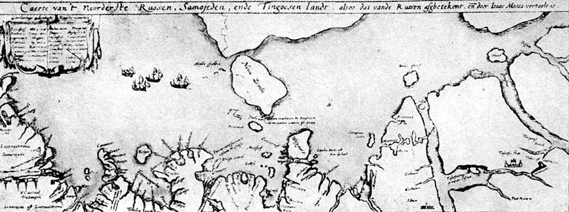 Карта Севера Росси Исаака Массы. Опубликована в 1612 году. Копия не сохранившейся русской карты