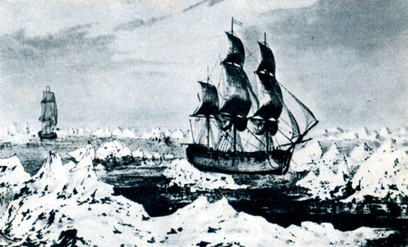 'Резолюшн' и 'Дискавери' у мыса Ледяного (Аляска). Август 1778 года