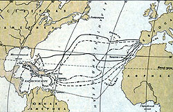 Схематическая карта четырех плаваний Колумба