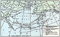Карта плаваний Витуса Беринга и Алексея Чирикова