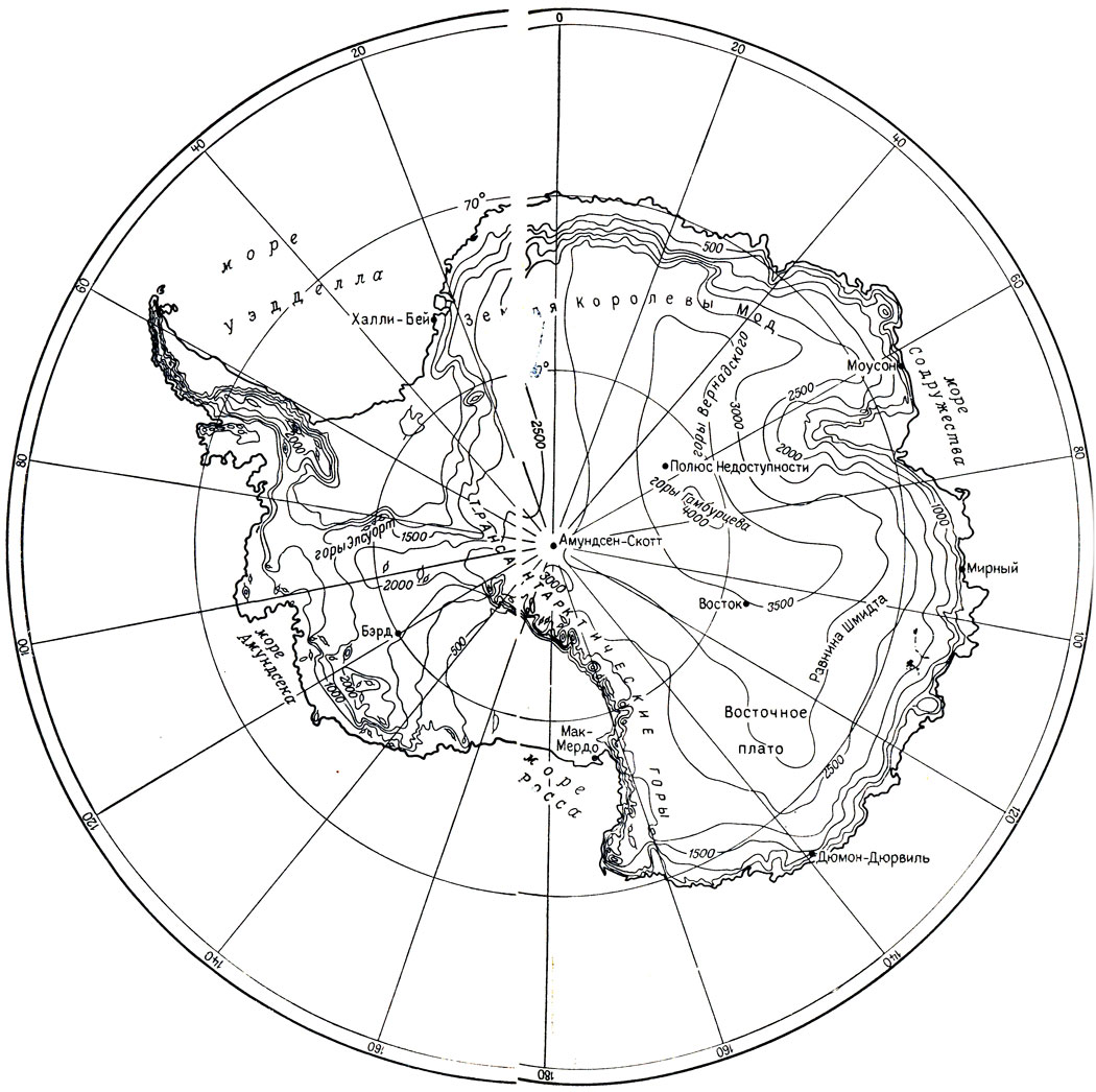 Карта Антарктиды контурная карта
